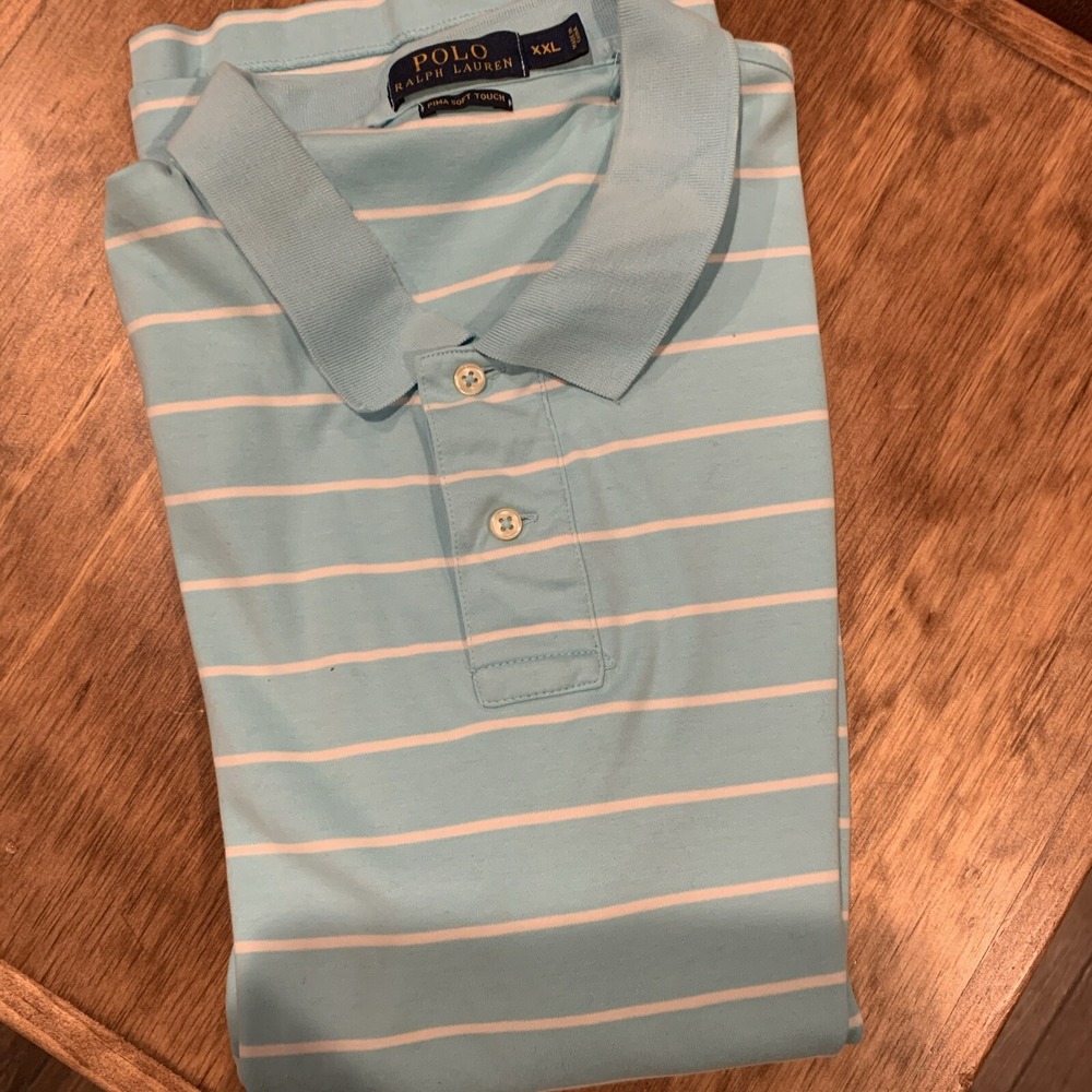 Polo Ralph Lauren‎ Pima Soft Touch SS Blue Stripe Pony Rider Polo Men's 2XL